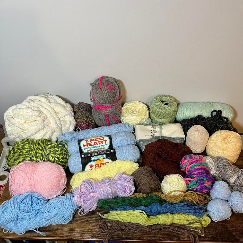 Lot of 25+ Mixed Cotton Yarn Skeins Assorted Brands & Colors Craft Knit Bundle